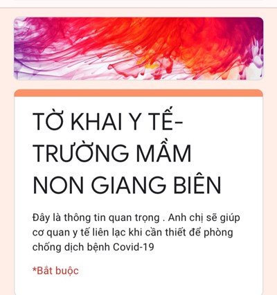 Tờ khai y tế trường mầm non Giang Biên