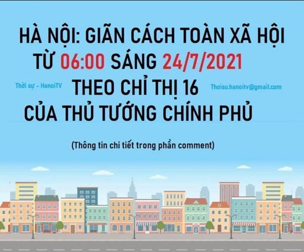 Thành phố Hà Nội thực hiện giãn cách xã hội trên địa bàn Thành phố để phòng chống dịch COVID - 19.