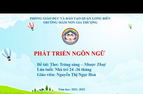 BGTT_Tháng 5/2022_LQVH: Thơ: Trăng sáng - Nhược Thuỷ_GV: Nguyễn Thị Ngọc Hòa.