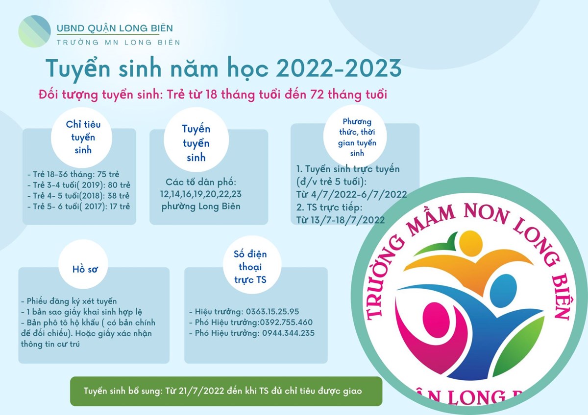 Trường Mầm non Long Biên thông báo tuyển sinh năm học 2022 - 2023