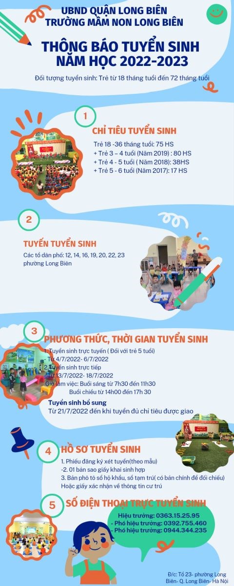 Trường mầm non Long Biên thông báo tuyển sinh năm học 2022- 2023
