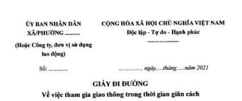 Mẫu giấy đi đường theo chỉ đạo của Thành phố Hà Nội
