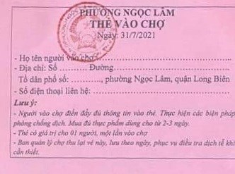 Thông báo về việc thống nhất phương án phát thẻ vào chợ cho người tiêu dùng trên địa bàn quận Long Biên