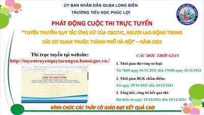 Trường Tiểu học Phúc Lợi phát động Cuộc thi trực tuyến  Tuyên truyền Quy tắc ứng xử của CBCCVC, người lao động trong các cơ quan thuộc thành phố Hà Nội năm 2021