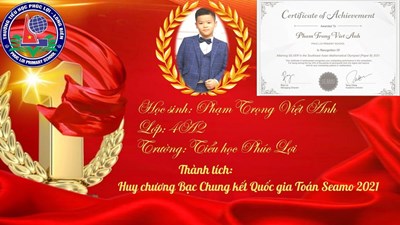 Chúc mừng em Phạm Trọng Việt Anh - Lớp 4A2 đã xuất sắc đạt huy chương Bạc Chung kết Quốc gia Toán Seamo 2021