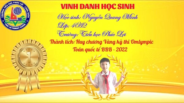 Chúc mừng em Nguyễn Quang Minh đã đạt thành tích trong cuộc thi Olimpic Toán Quốc tế BBB 2022