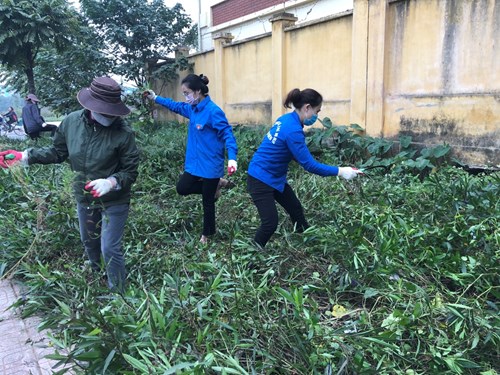 Chi đoàn thanh niên trường mầm non Long Biên tham gia tổng vệ sinh 
