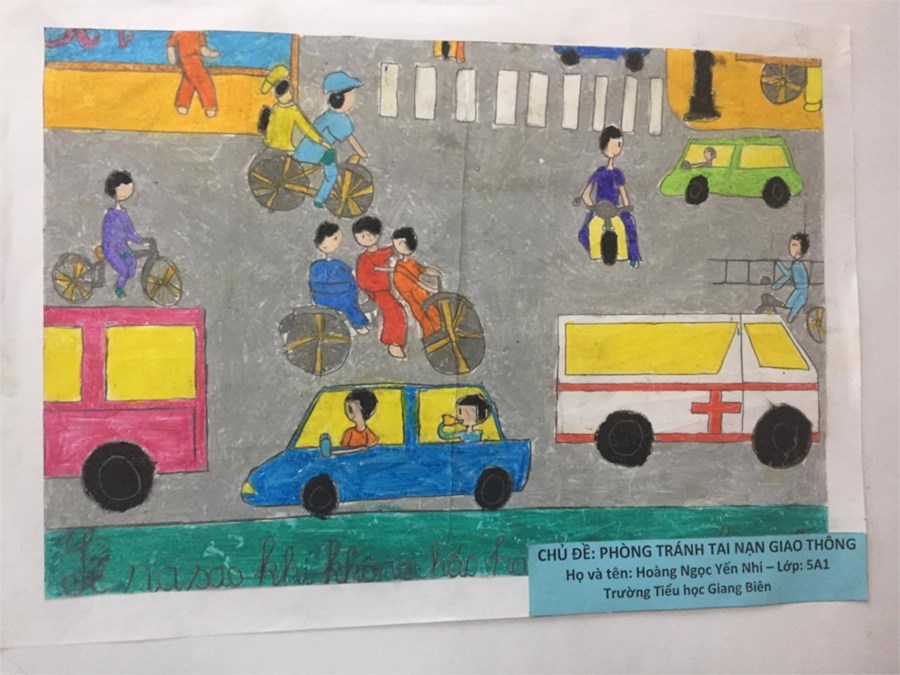 Chùm tranh vẽ theo chủ đề: Phòng tránh tai nạn giao thông | Trường Tiểu học  Giang Biên