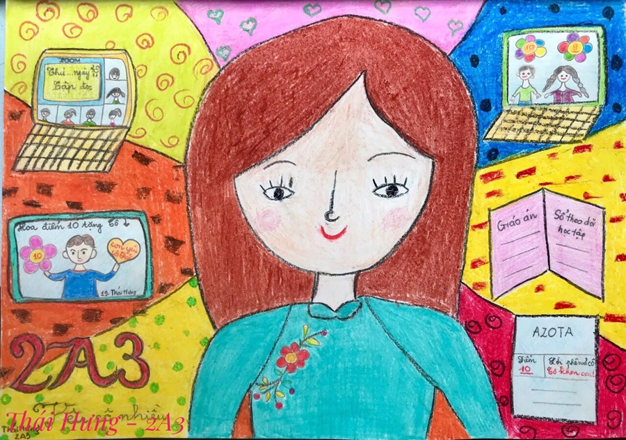 Tranh vẽ của học viên tặng thầy cô Ngày ngôi nhà giáo nước Việt Nam 20/11 | TH Gia  Thụy